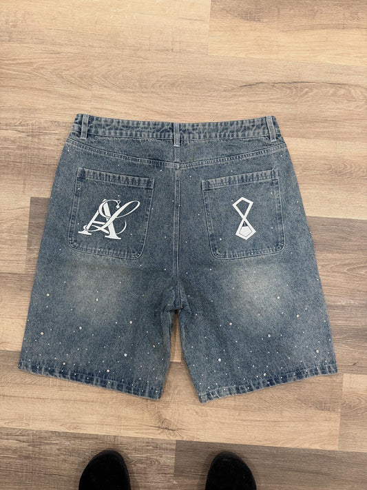 "STAR DAZED" Diamond Studed Baggy Jorts