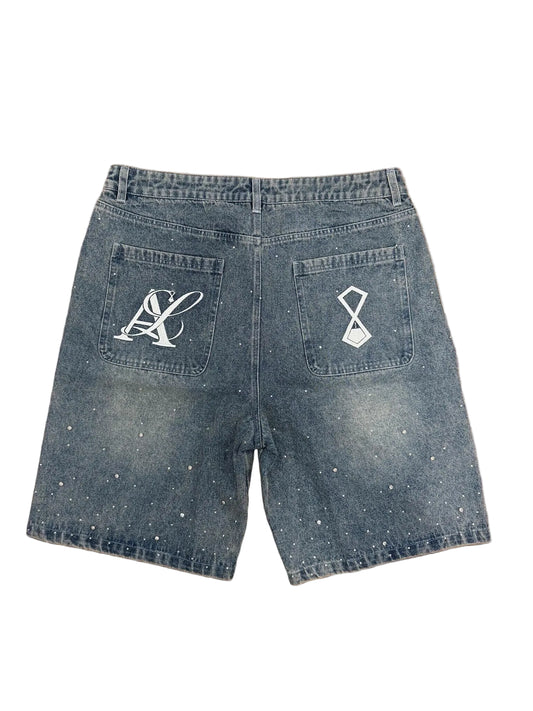 "STAR DAZED" Diamond Studed Baggy Jorts
