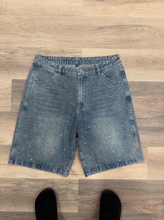 "STAR DAZED" Diamond Studed Baggy Jorts