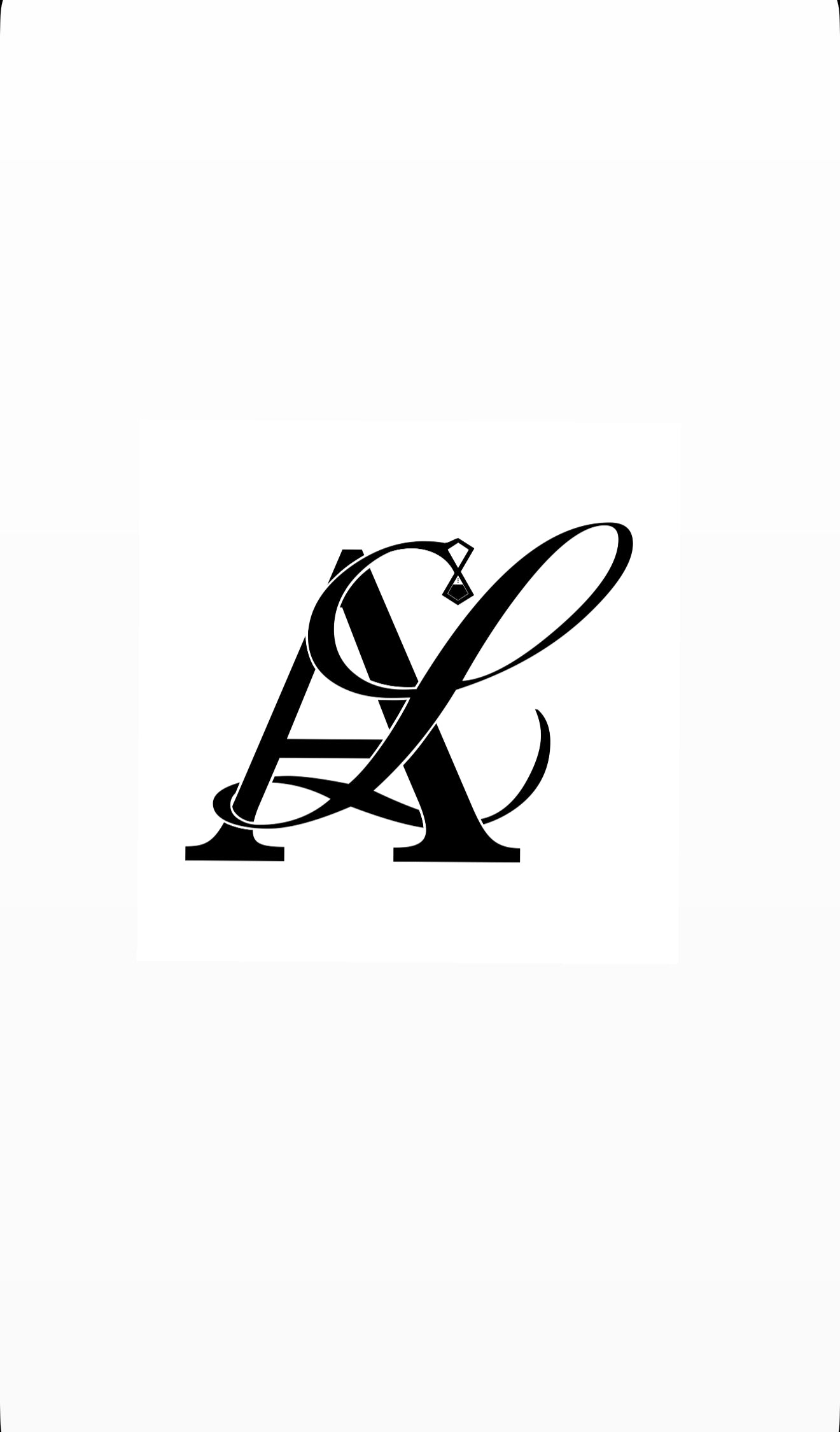 Black monogram on a white background